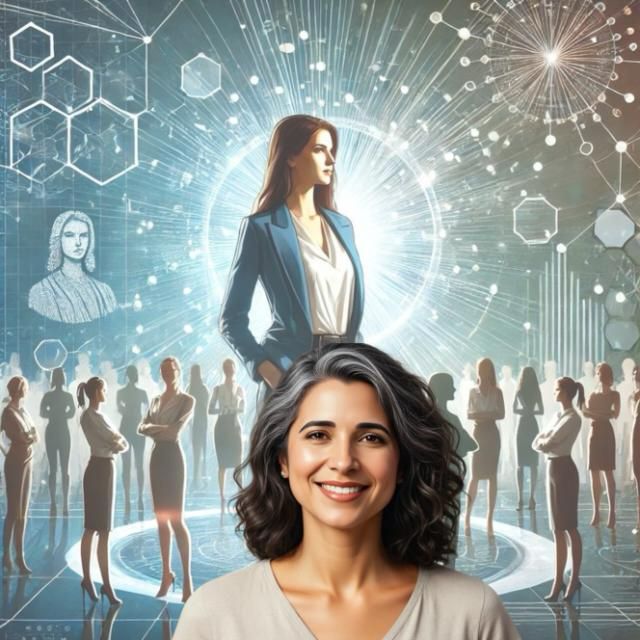 Ilustração digital vibrante e futurista que celebra o empoderamento feminino e a tecnologia